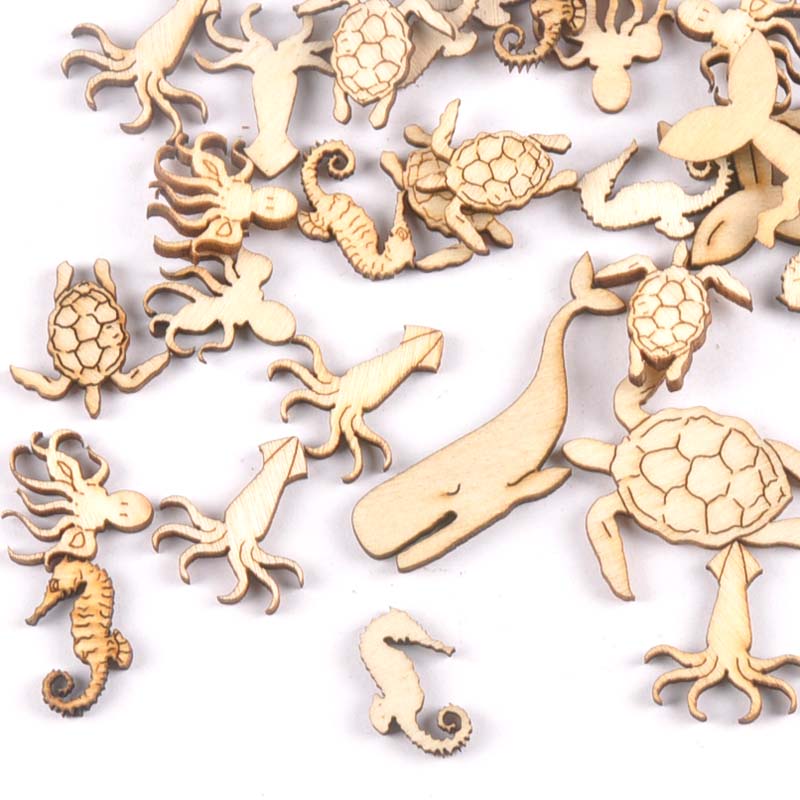 Craft Embellishment - 20個25-40mmウミガメ/馬/クジラの木diy工芸品家の装飾工芸品木製手作り装飾芸術m1938