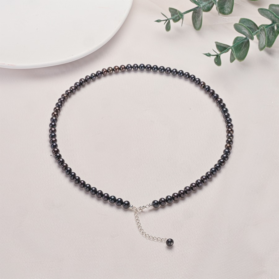 Pearl Trim Chain - Hengsheng 5-6.5 ミリメートルニアラウンドブラック淡水真珠のネックレス女性のための 925 スターリングシルバー 40