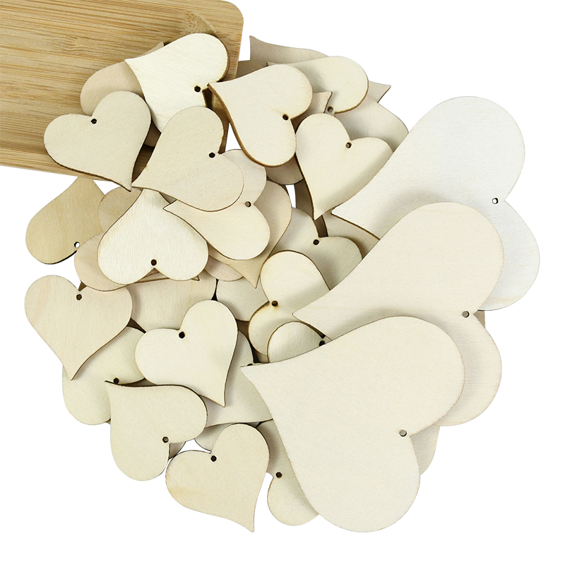 Craft Embellishment - 10-100 個未完成の空白の木製ハート型スライスディスク DIY クラフトピース結婚式の装飾品パーティーの装飾