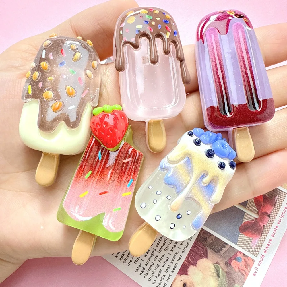 Christmas Craft Embellishment - 暗闇で光る透明な樹脂製アイスキャンディーカボション、DIYクラフト、フラットバックチャームデコレーション、ミニチュアドールハウス装飾用