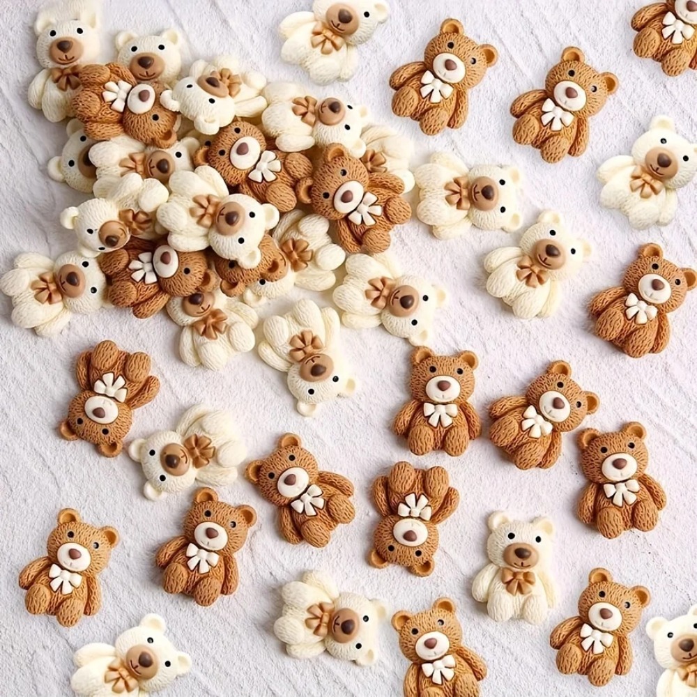 Embellishments For Scrapbooking - 10-100 個漫画ベージュコーヒーベア樹脂カボション売春フィット電話装飾部品スクラップブッキングクラフト DIY 髪の弓アクセサリー