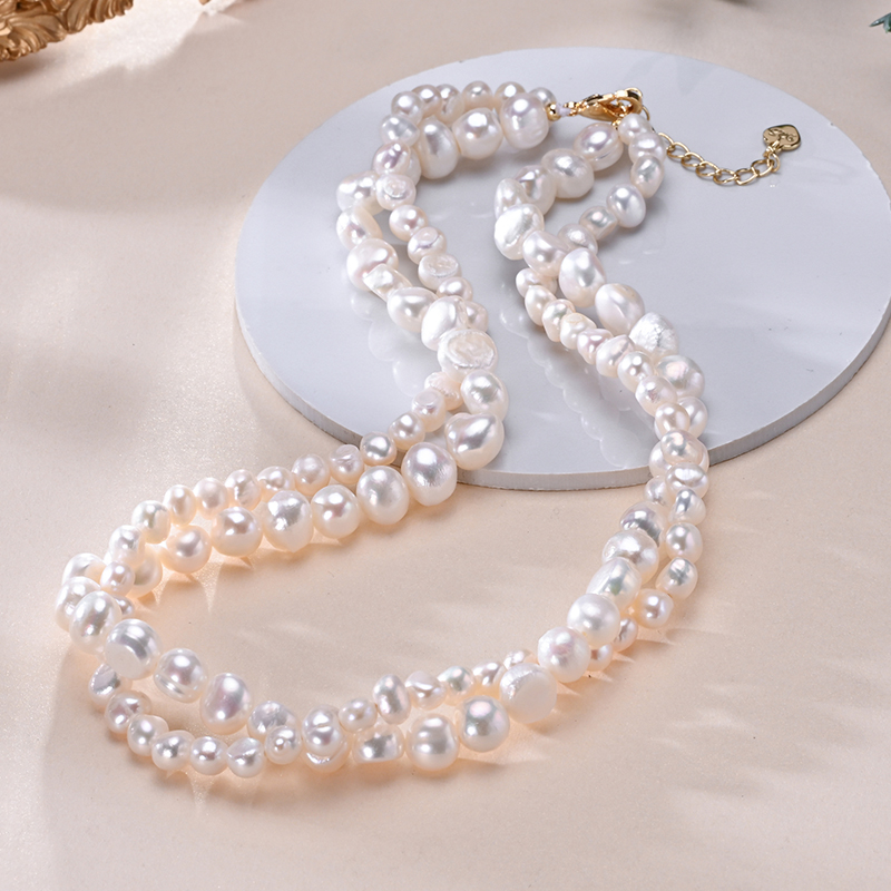 Pearl Trim Chain - HENGSHENG バロック淡水 5-6 ミリメートル 8-9 ミリメートルホワイトパールダブルネックレス