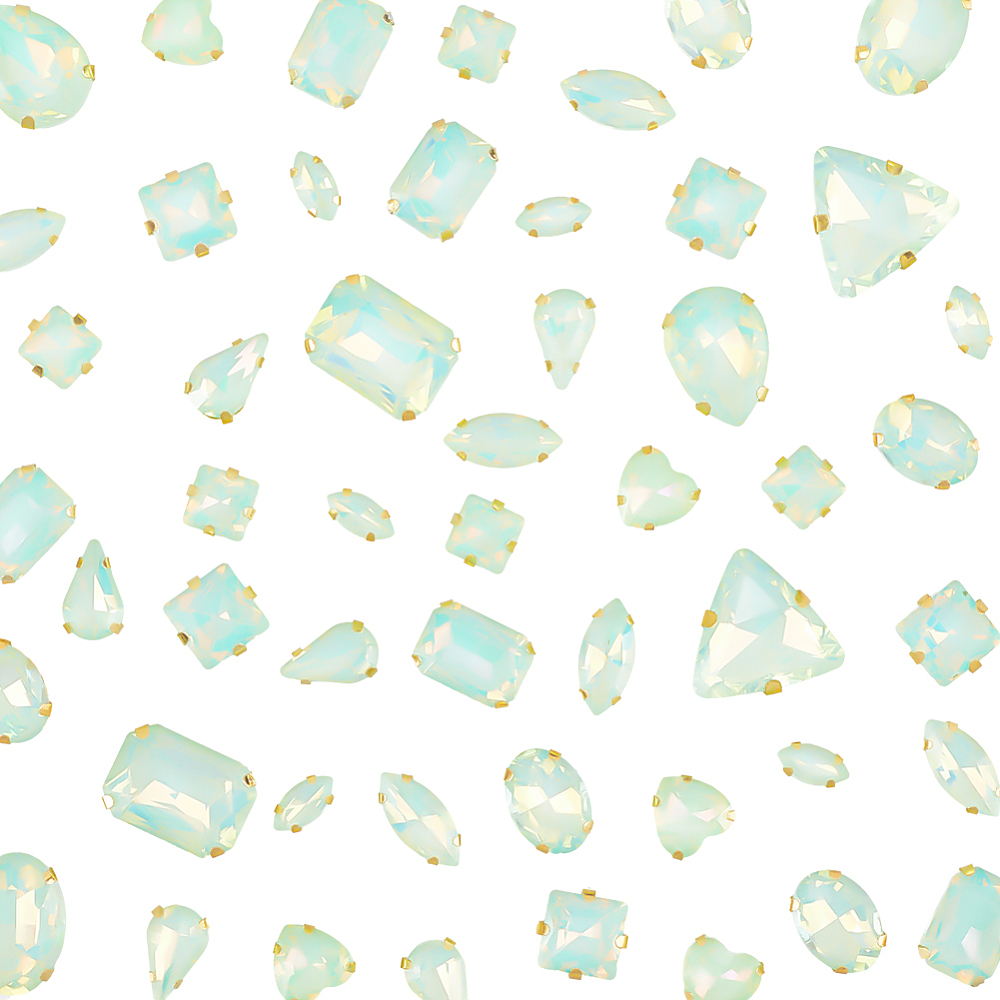 Sew On Rhinestone - 50個入り縫い付けラインストーン、混合形状ガラス製爪留めラインストーン、フラットバッククリアダイヤモンド宝石、穴あきDIY縫製工芸用