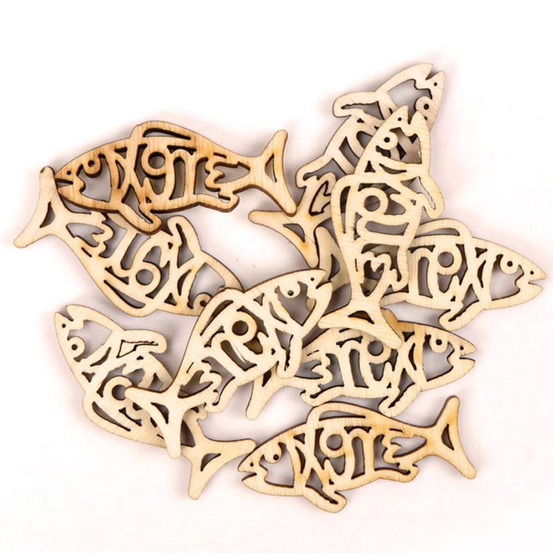 Embellishments For Scrapbooking - 手作りの木製の魚の形の芸術絵画、スクラップブッキングの絵画、工芸品、家の装飾アクセサリー、DIY、50mm、10個、mz257