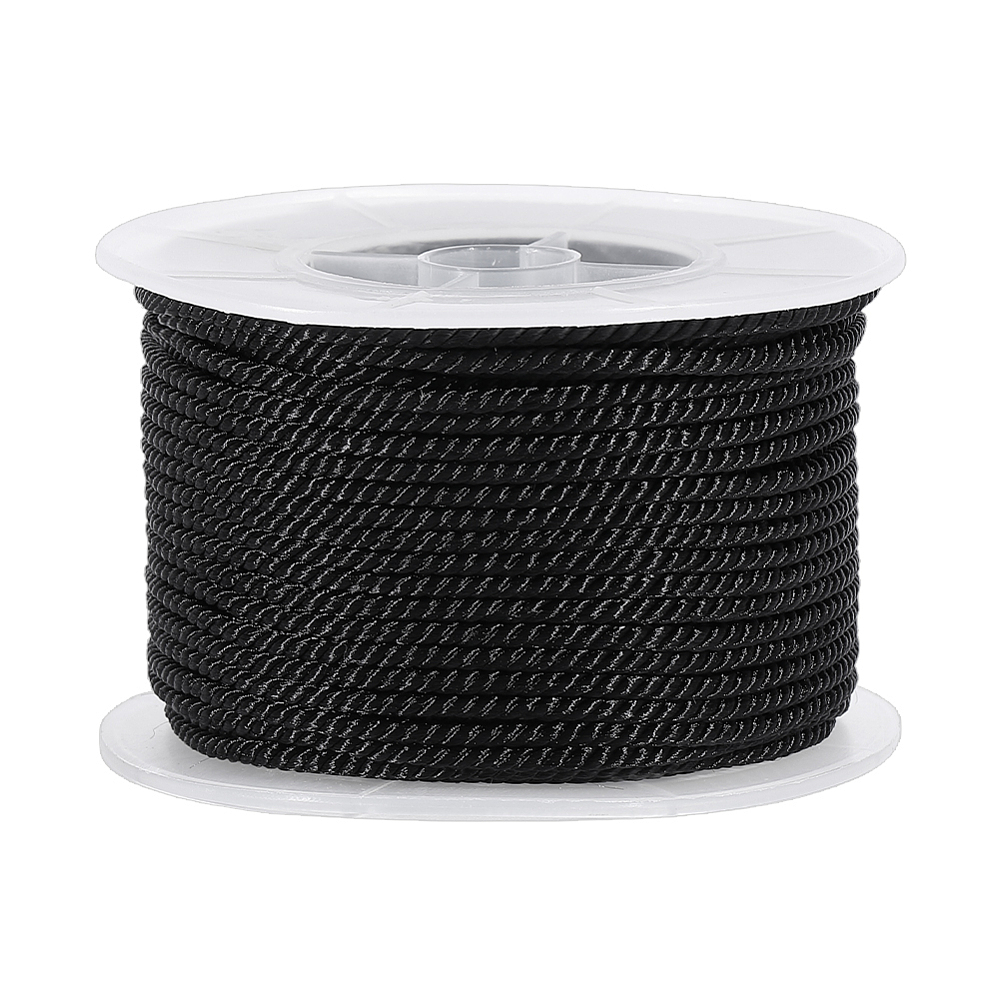 Cord Trim Twisted - 27.34ヤード ブラックツイストコードトリム 2.5mm 3プライナイロン紐 サテン光沢ナイロン紐 中国結び紐