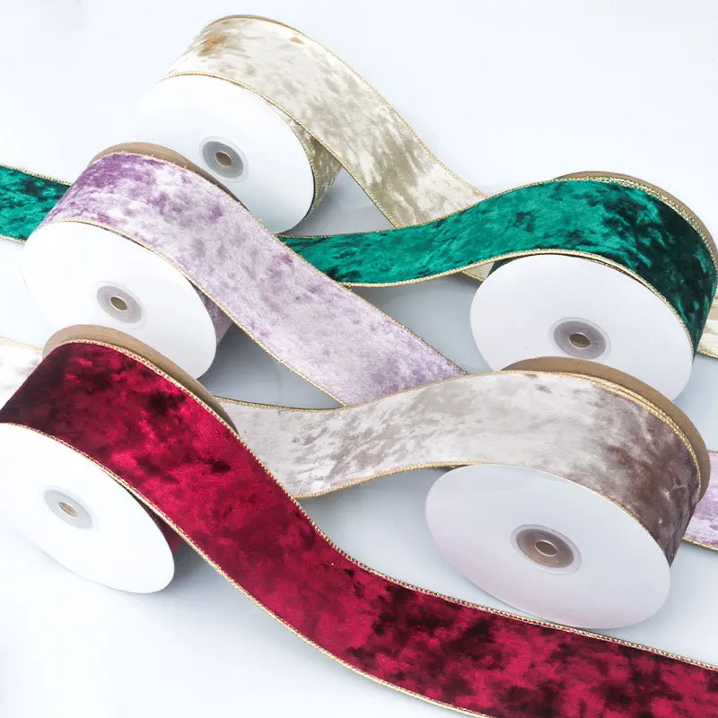 Velvet Ribbon Roll - 50 ミリメートル有線エッジ可逆ベルベットメタリックリボンクリスマスツリーの装飾弓作り新年ギフトラッピング 10 ヤードロール