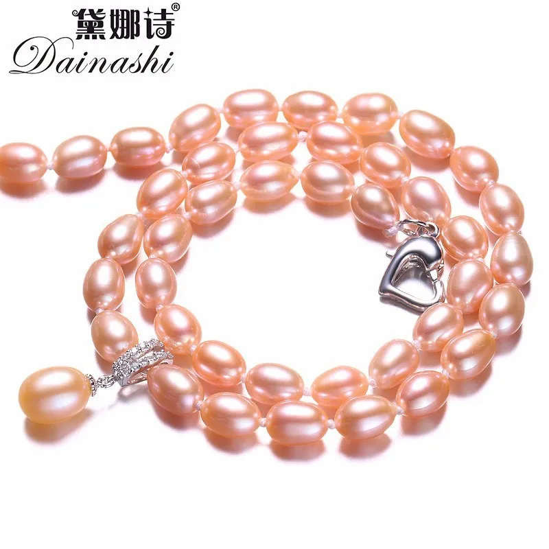 Pearl Trim Chain - Dainashi 925 スターリングシルバー真珠のネックレス、ホワイト/ピンク/紫色の天然淡水真珠、 6-7/8-9 ミリメートル、 45