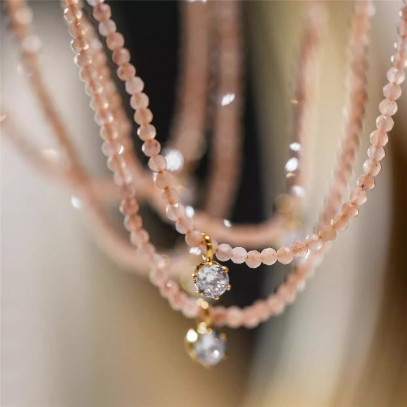 Pearl Trim Chain - ファッションヴィンテージセクシーなジルコンペンダントネックレス女性のための自由奔放に生きる幾何学的な透明クリスタル模造モアッサナイトチェーンジュエリー