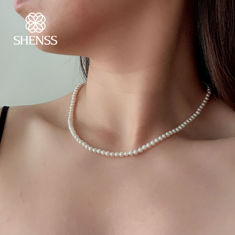 Pearl Trim Chain - エレガントな4ミリメートルシェル真珠のネックレス40-60センチメートルサイズ925純銀製テールチェーン女性のクラシックジュエリーブリリアント光