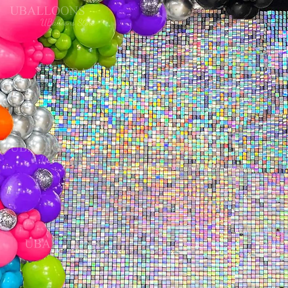 Sequin Fabric Panel - 虹色シルバーシマーウォールパネル 12-24 個レーザーシルバースパンコールウォールパネルディスコ誕生日ウェディングパーティー背景装飾