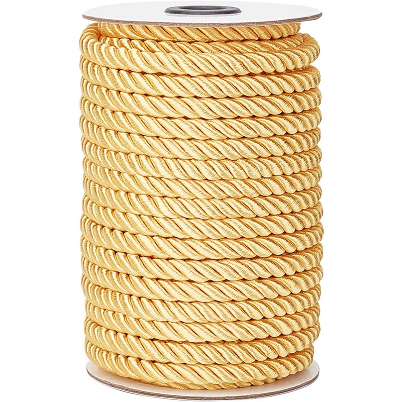 Cord Trim Twisted - 光沢のあるシルクリボン,1ロール,8mm, 20ヤード,カーテン,ツイストコード,装飾用ゴールドコード,サテンコード