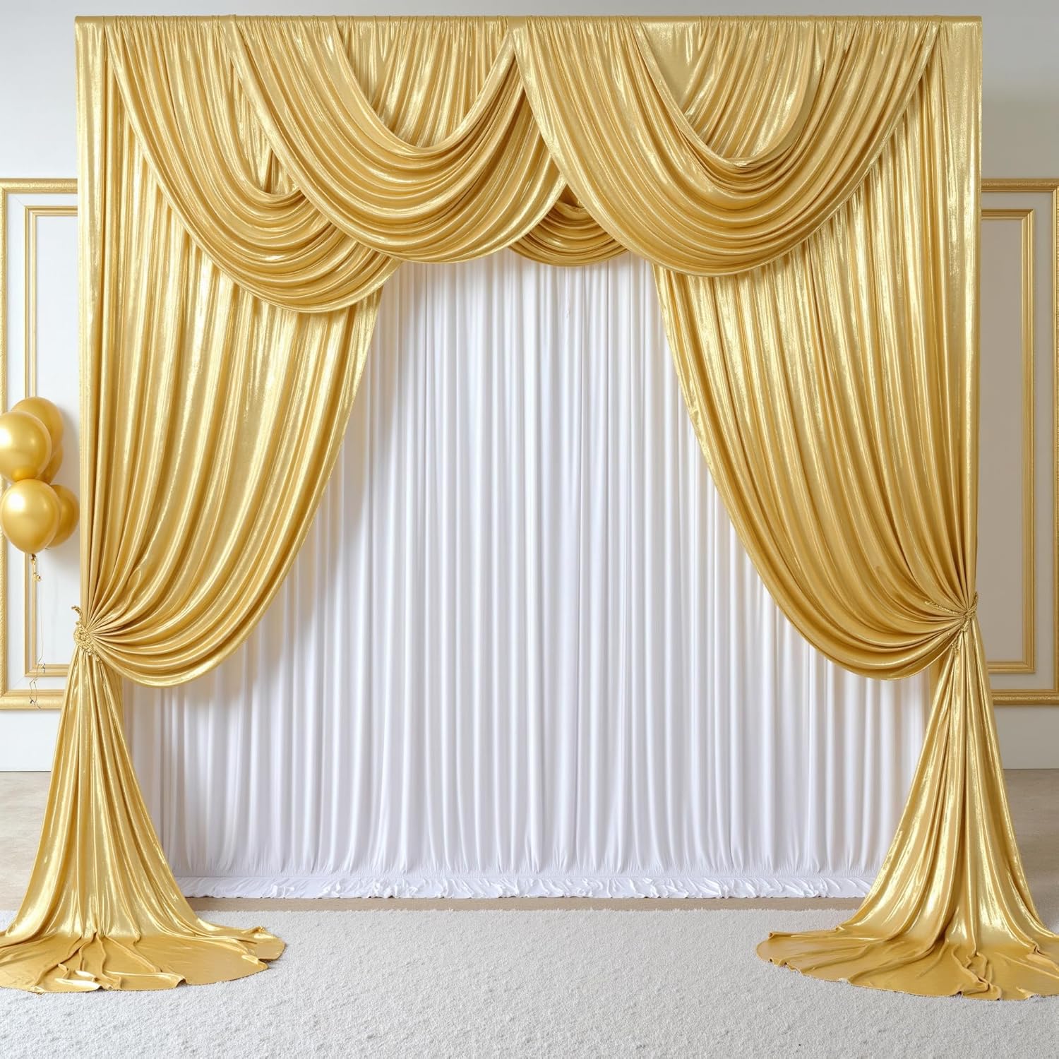 Sequin Fabric Panel - 2.3x7フィート しわにならないグリッター1枚入り ゴールドスパンコール写真撮影用背景幕 ウェディングパーティー背景幕 クリスマスデコレーション用ドレープ