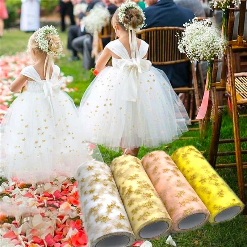 Organza Ribbon Spool - 6インチ10歳のオーガンザの星が付いたシート状のシート,リボン付きの弓が付いたチュチュのスカート,赤ちゃんの誕生日パーティーの装飾