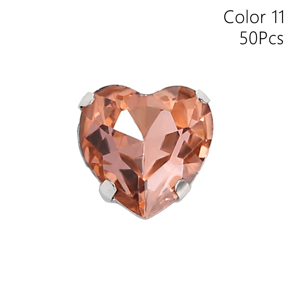Sew On Rhinestone - 50個/パック ハート型グリッター縫製ラインストーン 8mmガラスクリスタルストーン シルバー爪付きダイヤモンドビーズオーナメント