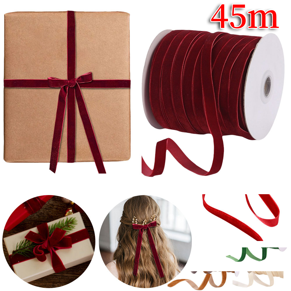 Velvet Ribbon Roll - スプール付き装飾ベルベットリボン、ギフトラッピング、アートクラフト、招待状縫製用のDIY花屋リボン、50ヤード、幅1cm