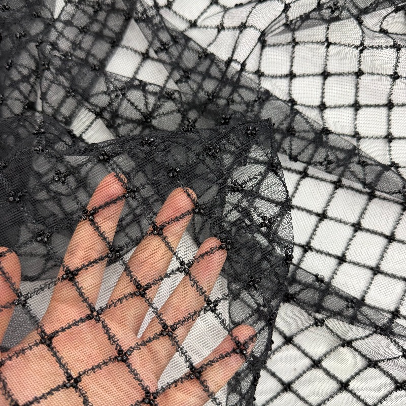 リップストップビーズ刺繍スパンコールメッシュ生地、ウェディン - Crystal Mesh Fabric のレビューと価格