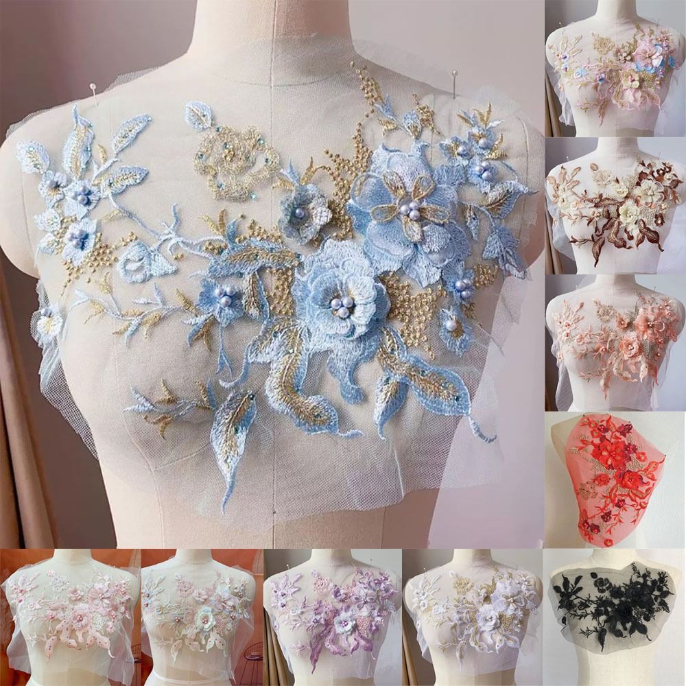 3D 花ビーズレース生地アップリケ刺繍縫製パッチ結婚式のイブ - Embellishments For Scrapbooking のレビューと価格