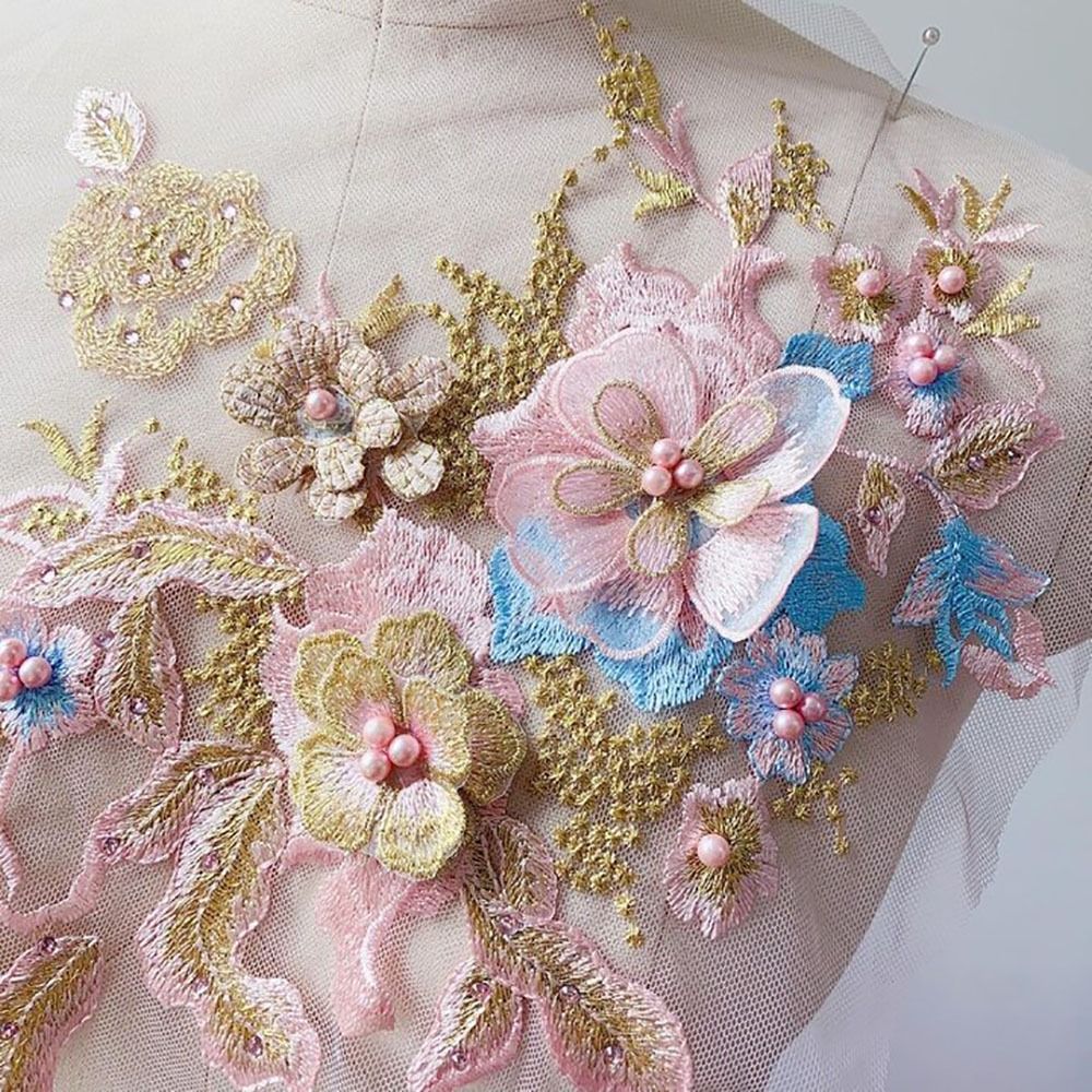 3D 花ビーズレース生地アップリケ刺繍縫製パッチ結婚式のイブ - Embellishments For Scrapbooking のレビューと価格