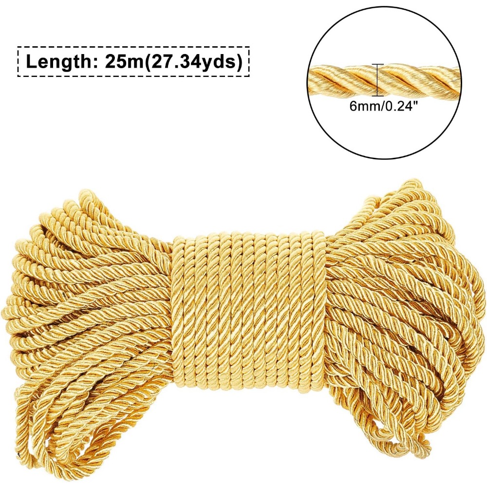 6mm金メッキロープ,27ヤード,シルクリボン,サテン,光沢 - Cord Trim Twisted のレビューと価格