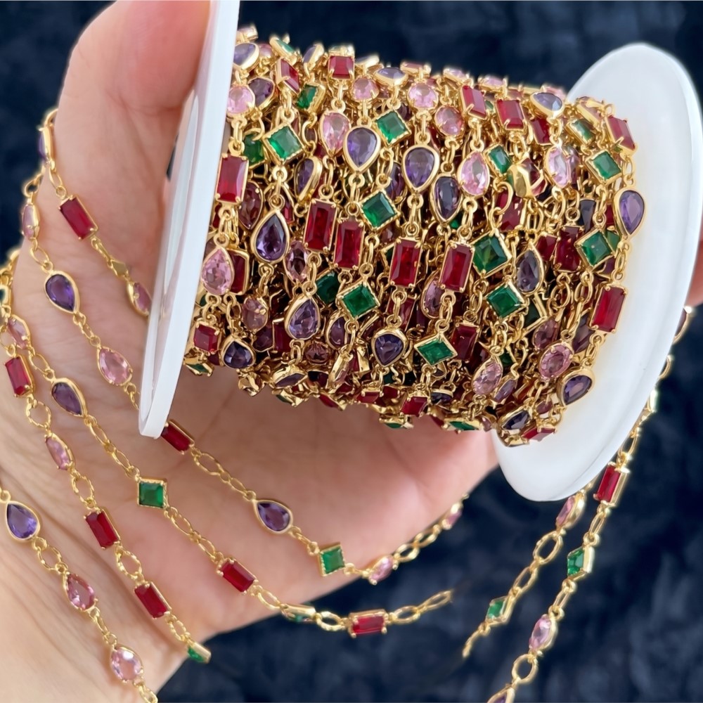 1メートルミックスカラー長方形ラインストーンオーバルジュエリ - Pearl Trim Chain のレビューと価格