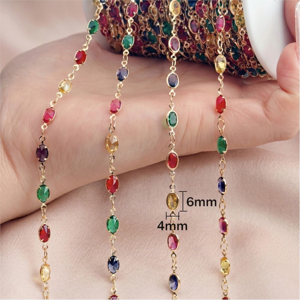 1メートルミックスカラー長方形ラインストーンオーバルジュエリ - Pearl Trim Chain のレビューと価格