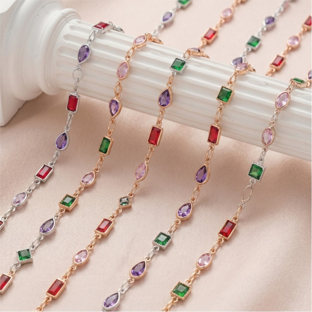1メートルミックスカラー長方形ラインストーンオーバルジュエリ - Pearl Trim Chain のレビューと価格