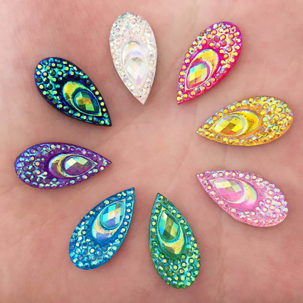 40 個樹脂 10*20 ミリメートルティアドロップピーコッ - Embellishment Glue Craft のレビューと価格