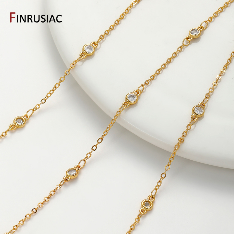 18K金メッキ真鍮クロスリンクチェーン、4.2*8mmジルコ - Pearl Trim Chain のレビューと価格