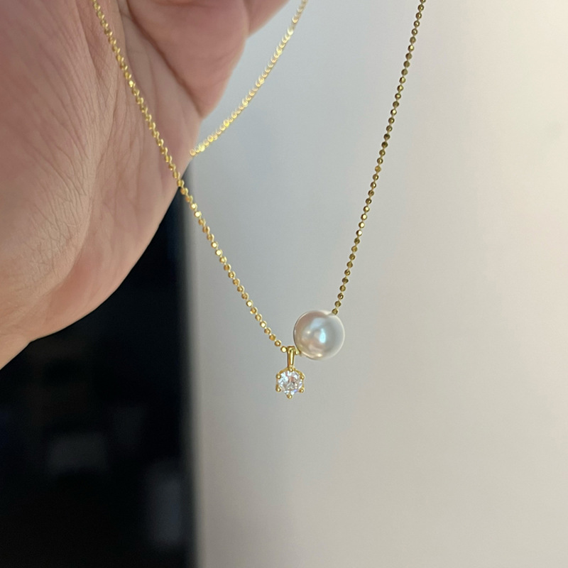 新しい 925 スターリングシルバーパールネックレス幾何学的 - Pearl Trim Chain のレビューと価格