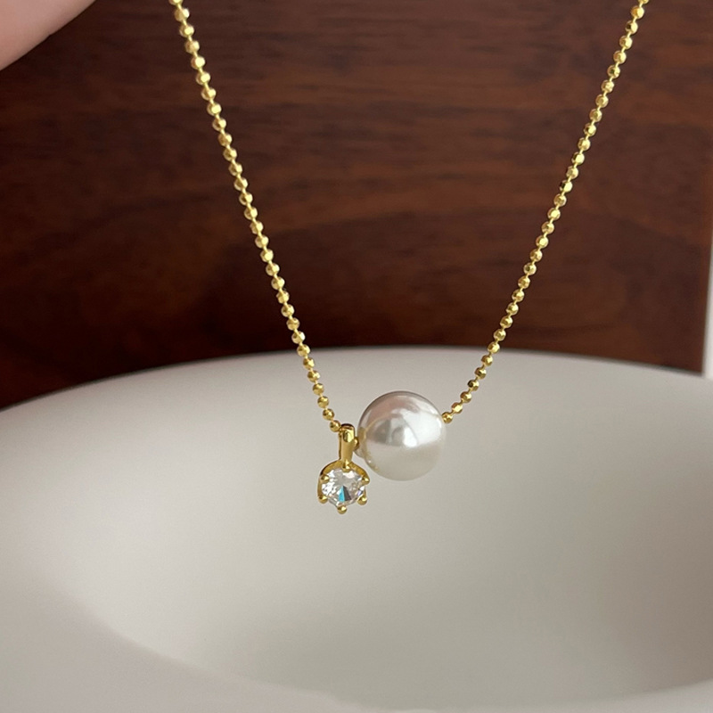新しい 925 スターリングシルバーパールネックレス幾何学的 - Pearl Trim Chain のレビューと価格