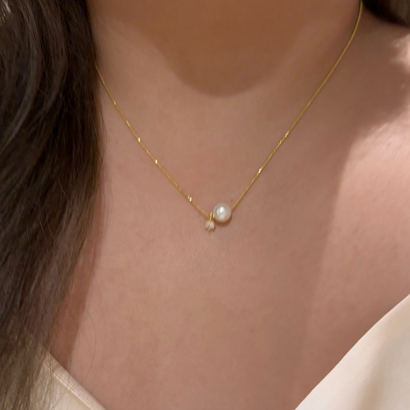 新しい 925 スターリングシルバーパールネックレス幾何学的 - Pearl Trim Chain のレビューと価格