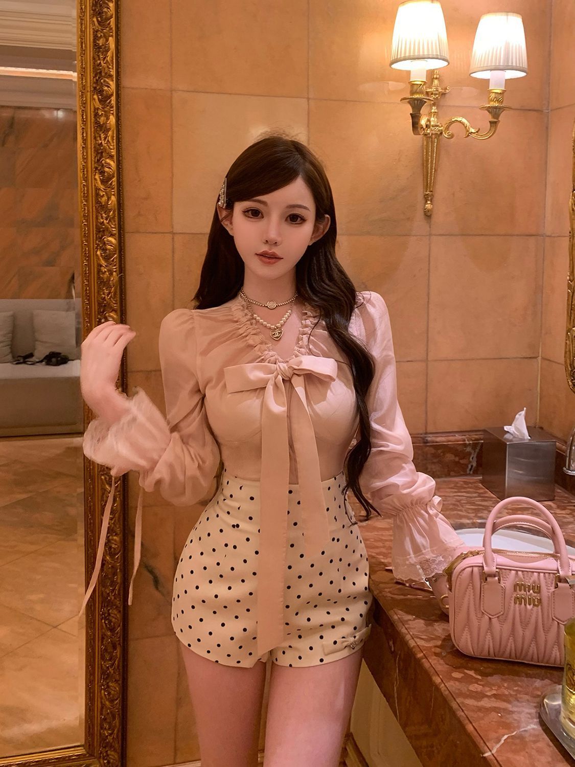 コケットで甘い韓国風エレガントなツーピースセット、女性用レー - Elastic Lace Trim のレビューと価格