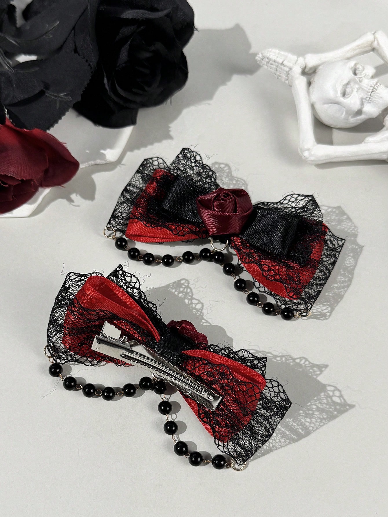 2ピースのゴシックスタイルのレースリボンローズアクセサリーボ - Lace Ribbon Trim のレビューと価格