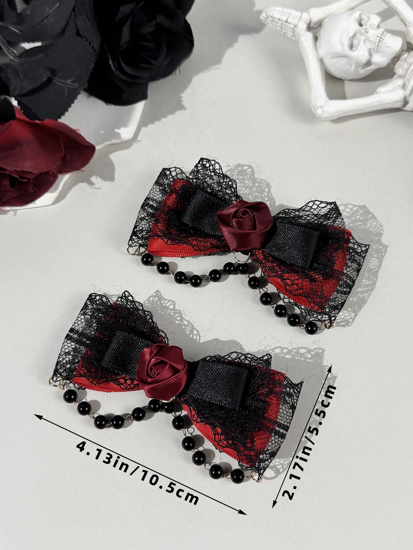 2ピースのゴシックスタイルのレースリボンローズアクセサリーボ - Lace Ribbon Trim のレビューと価格