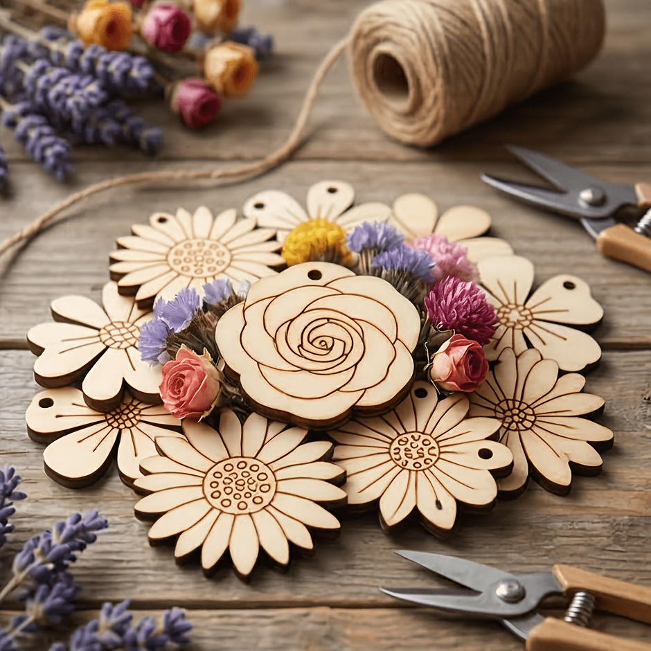 50個/セット 35mmミックスフラワーウッドスライス スク - Easter Craft Embellishment Set のレビューと価格