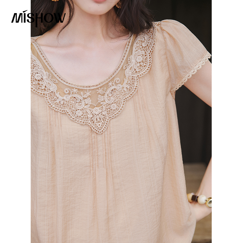 MISHOW レースラウンドネックトップショーツ 2 個セッ - Elastic Lace Trim のレビューと価格