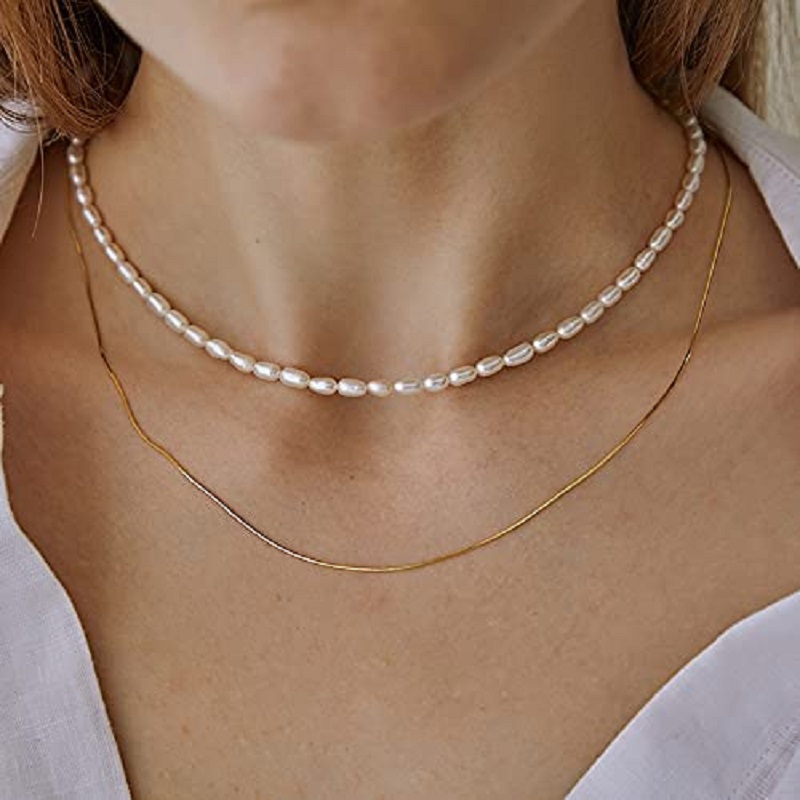 パールネックレス-ジュエリー用の淡水真珠,5〜7mm,誕生日 - Pearl Trim Chain のレビューと価格