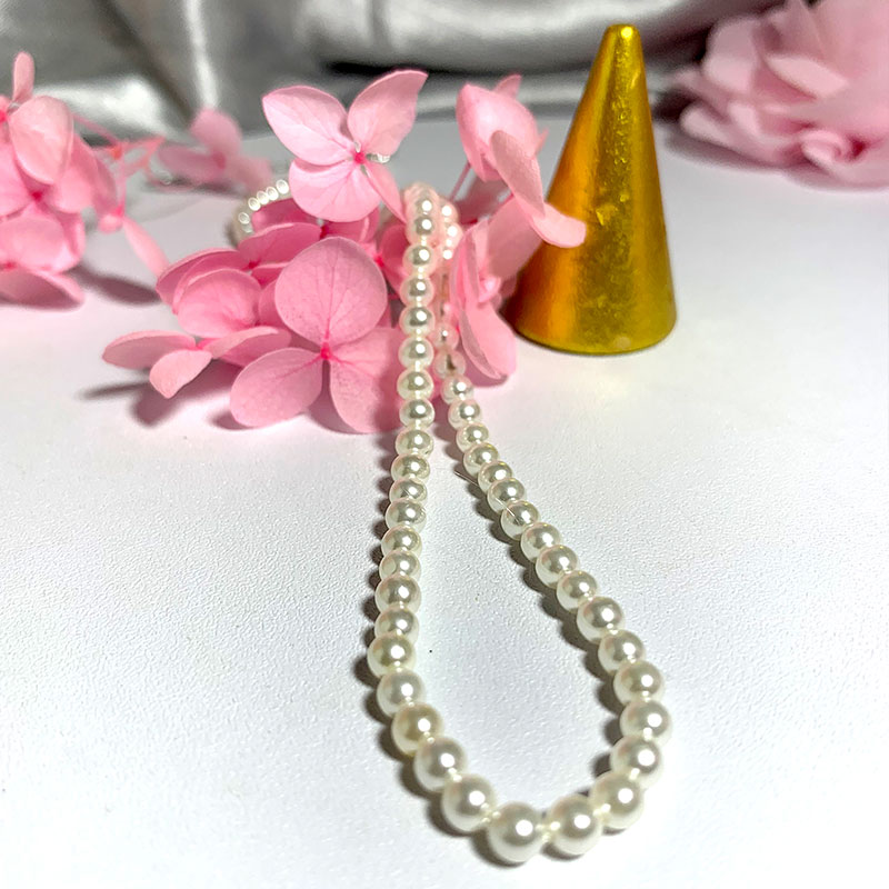 エレガントな4ミリメートルシェル真珠のネックレス40-60セ - Pearl Trim Chain のレビューと価格