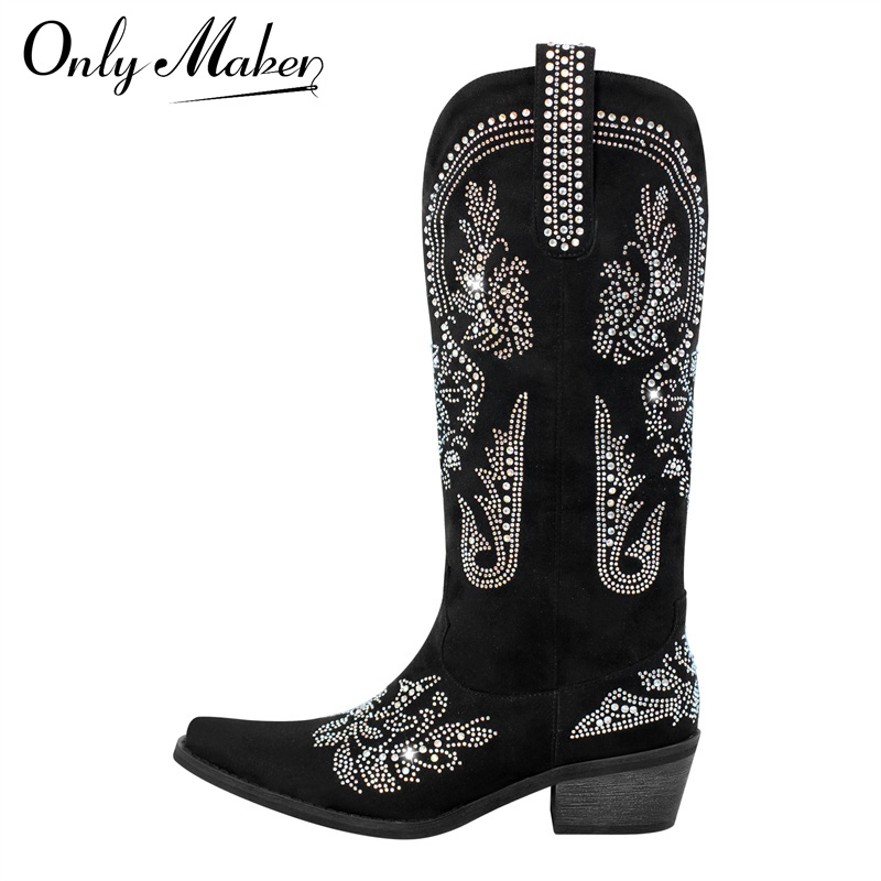 Onlymaker-ラインストーン付きの先のとがったブーツ, - Sew On Rhinestone のレビューと価格