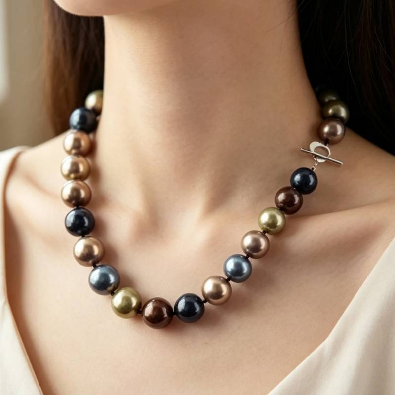 巨大な12ミリメートルマルチカラーラウンド南洋シェル真珠のネ - Pearl Trim Chain のレビューと価格