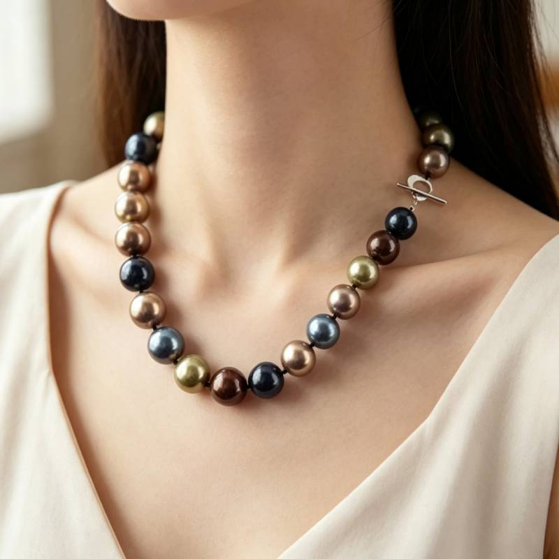 巨大な12ミリメートルマルチカラーラウンド南洋シェル真珠のネ - Pearl Trim Chain のレビューと価格