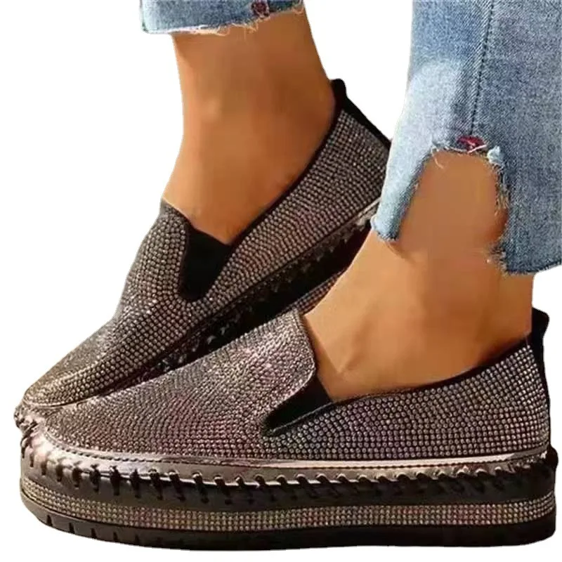 女性フラットラインストーンブリンブリン縫製プラットフォームロ - Sew On Rhinestone のレビューと価格