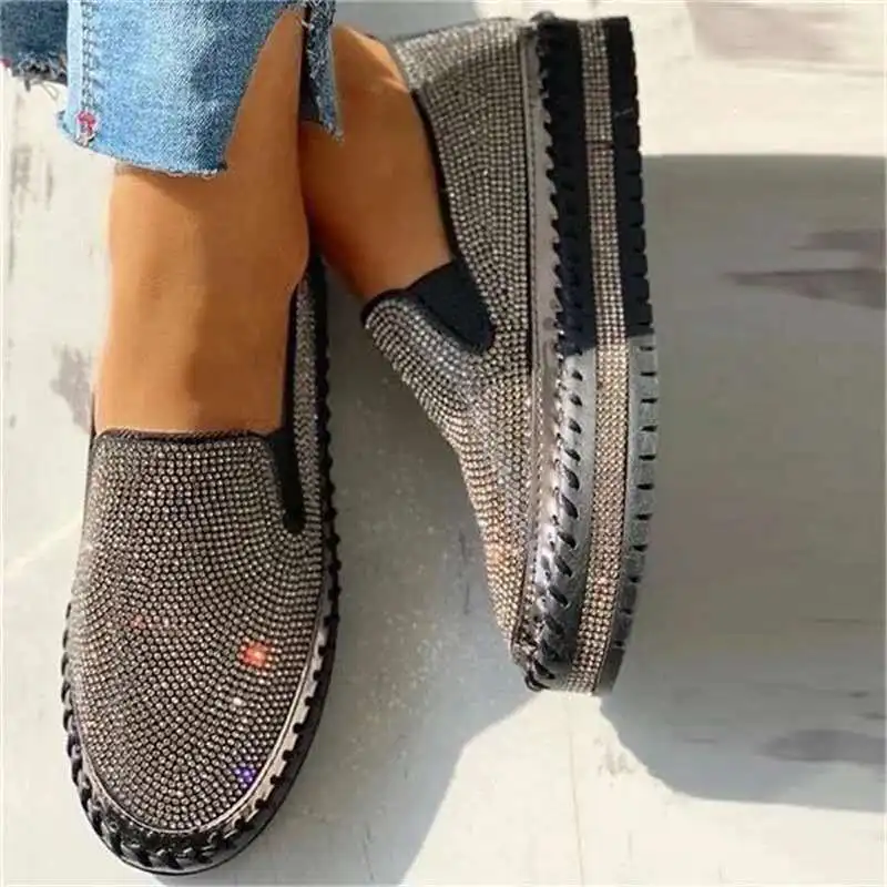 女性フラットラインストーンブリンブリン縫製プラットフォームロ - Sew On Rhinestone のレビューと価格