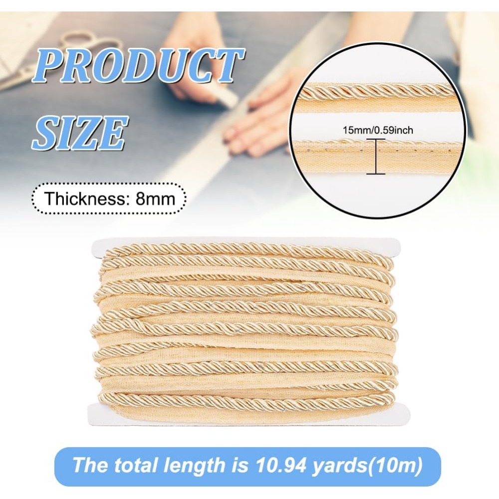 11 ヤードツイストリップコードトリム 3/5 インチ室内装 - Cord Trim Twisted のレビューと価格