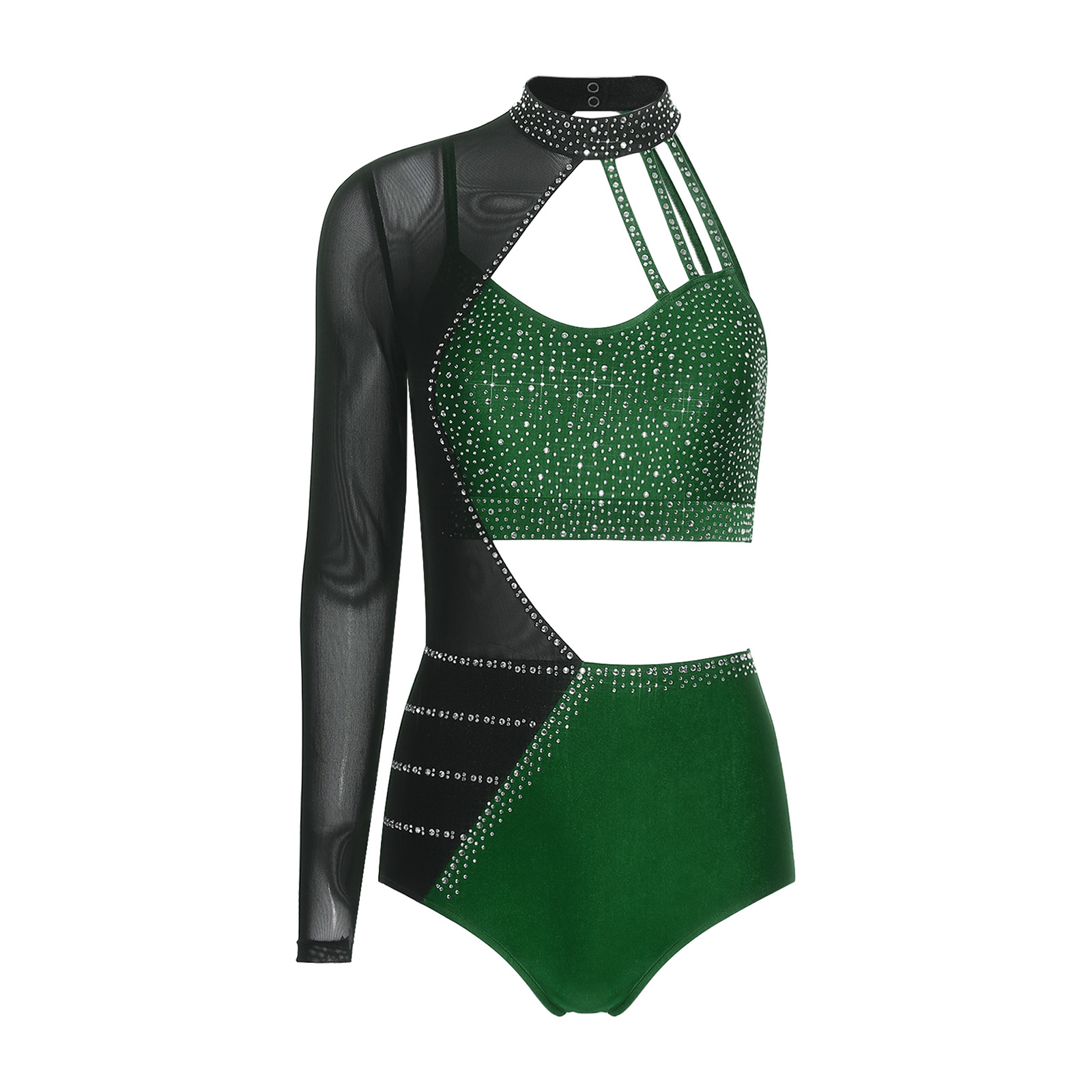 エレガントな女性用ジャズダンス体操ステージパフォーマンスレオ - Rhinestone Banding Trim のレビューと価格
